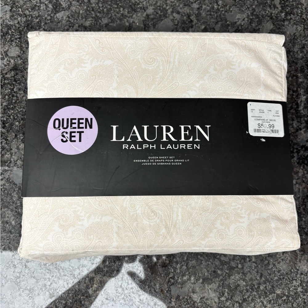 SOLD Lauren Ralph Lauren Elegant white Cream Paisley Bedding Sheets set 4 pc